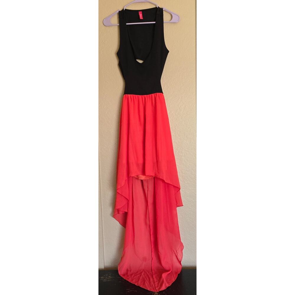 Vintage TRAC USA High-low Formal Dress w Cutout Womens Sz Medium Black & Coral